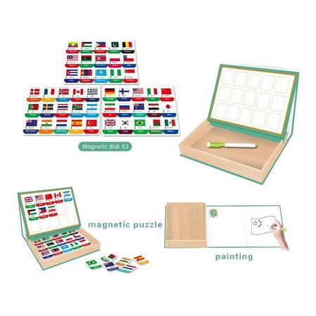 Puzzle magnetic educativ cu 45 de steaguri si table, + 3 ani, AcSmart 628614