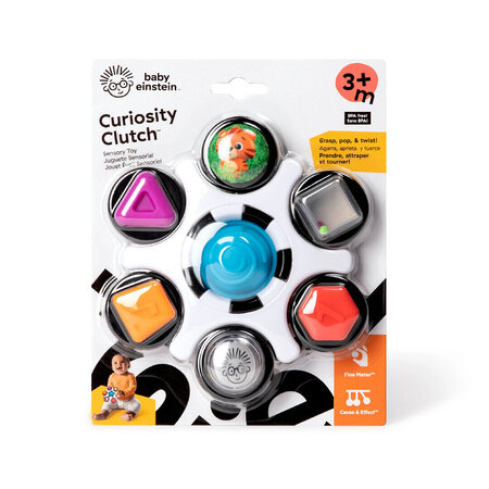 Jucarie senzoriala Curiosity Clutch Twist & Pop Rattle Teether, + 3 luni, Baby Einstein 628977