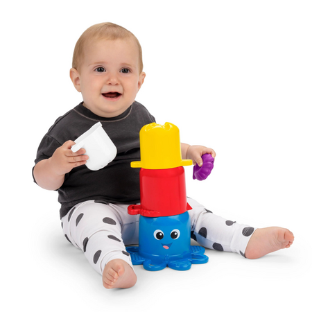 Set de pahare senzoriale pentru stivuire si scurgere Ocean Explorers Opuss, + 6 luni, Baby Einstein 629027