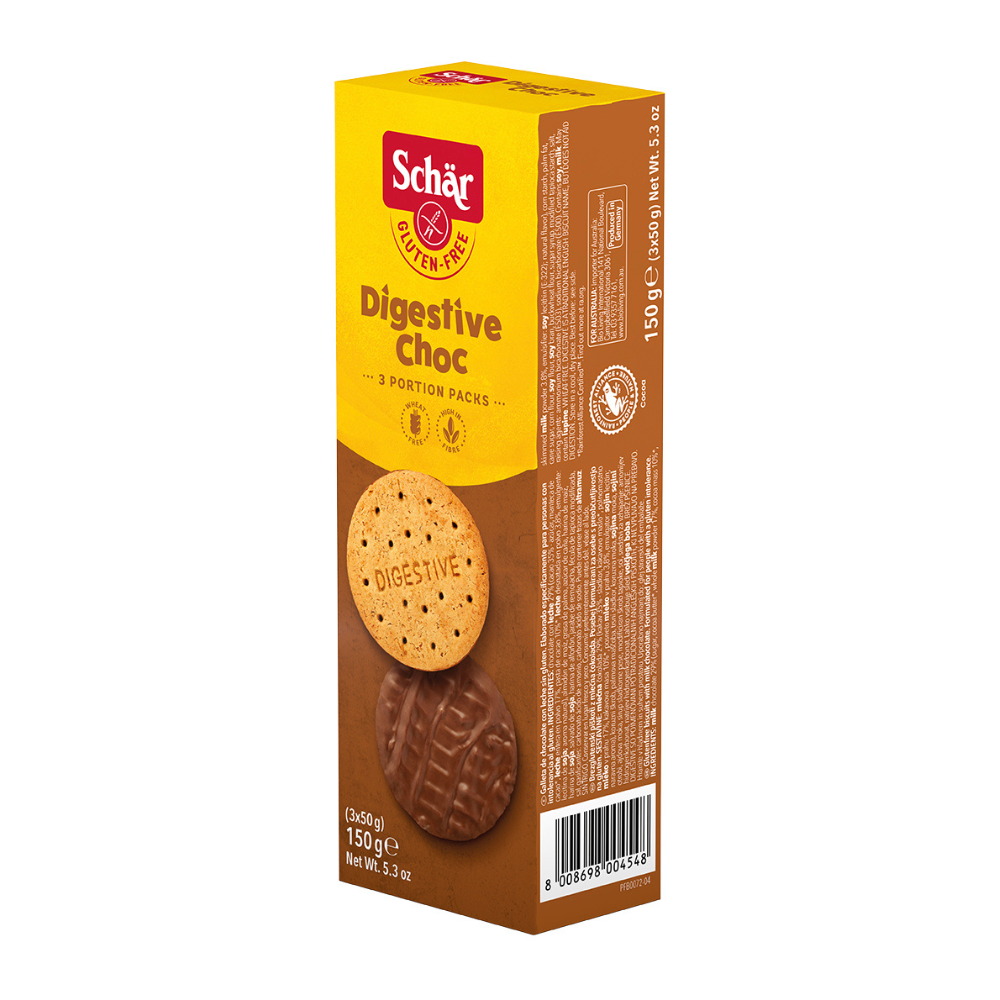 Biscuiti digestivi fara gluten cu glazura de ciocolata, 150 g, Dr. Schar