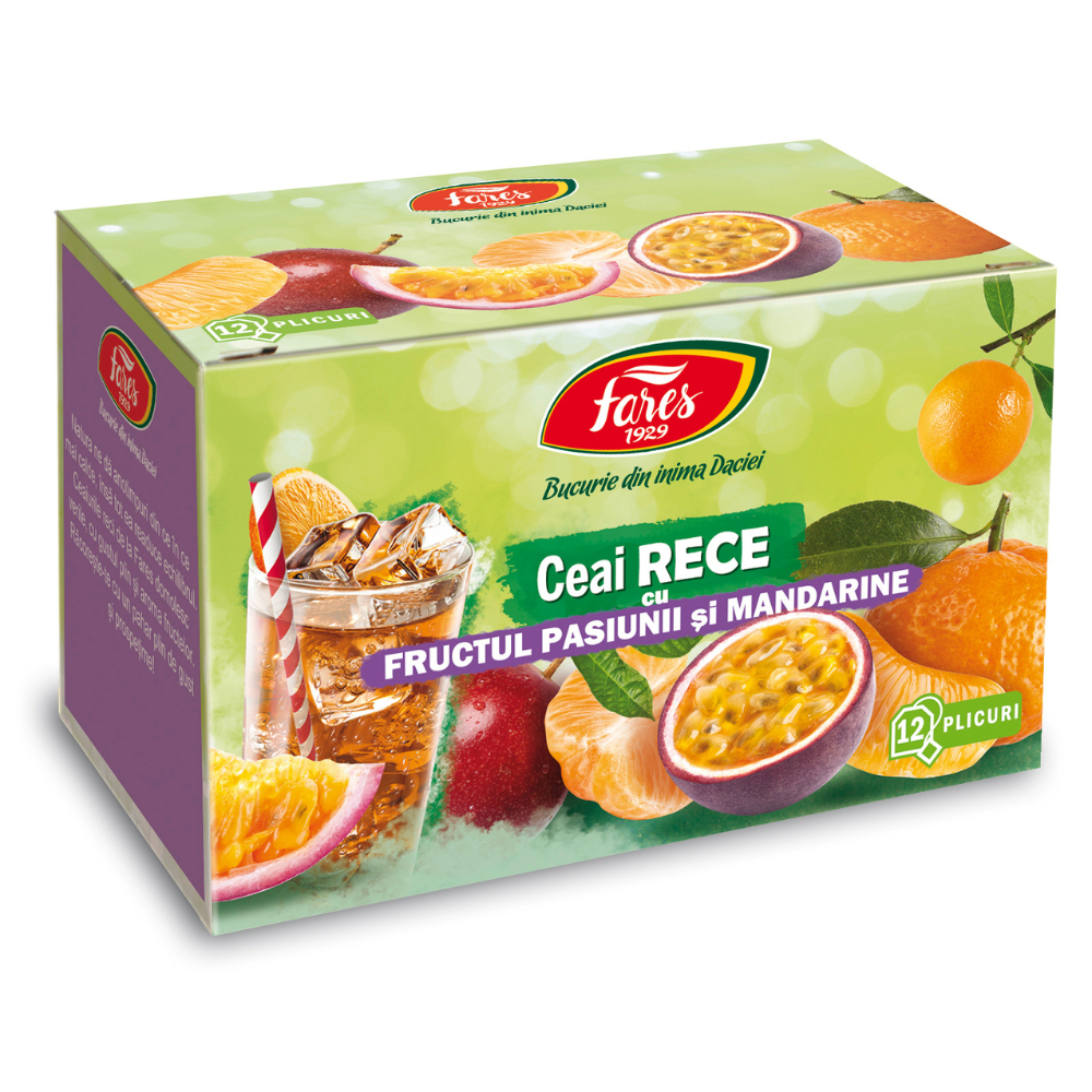 Ceai rece cu fructul pasiunii si mandarine, 12 plicuri, Fares