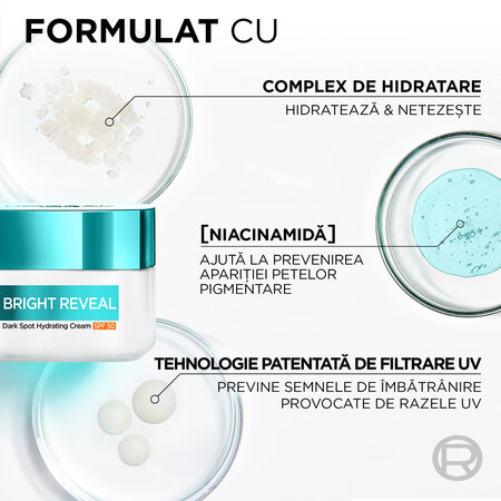 Crema hidratanta impotriva petelor pigmentare cu SPF 50+ Bright Reveal, 50 ml, Loreal Paris 630938