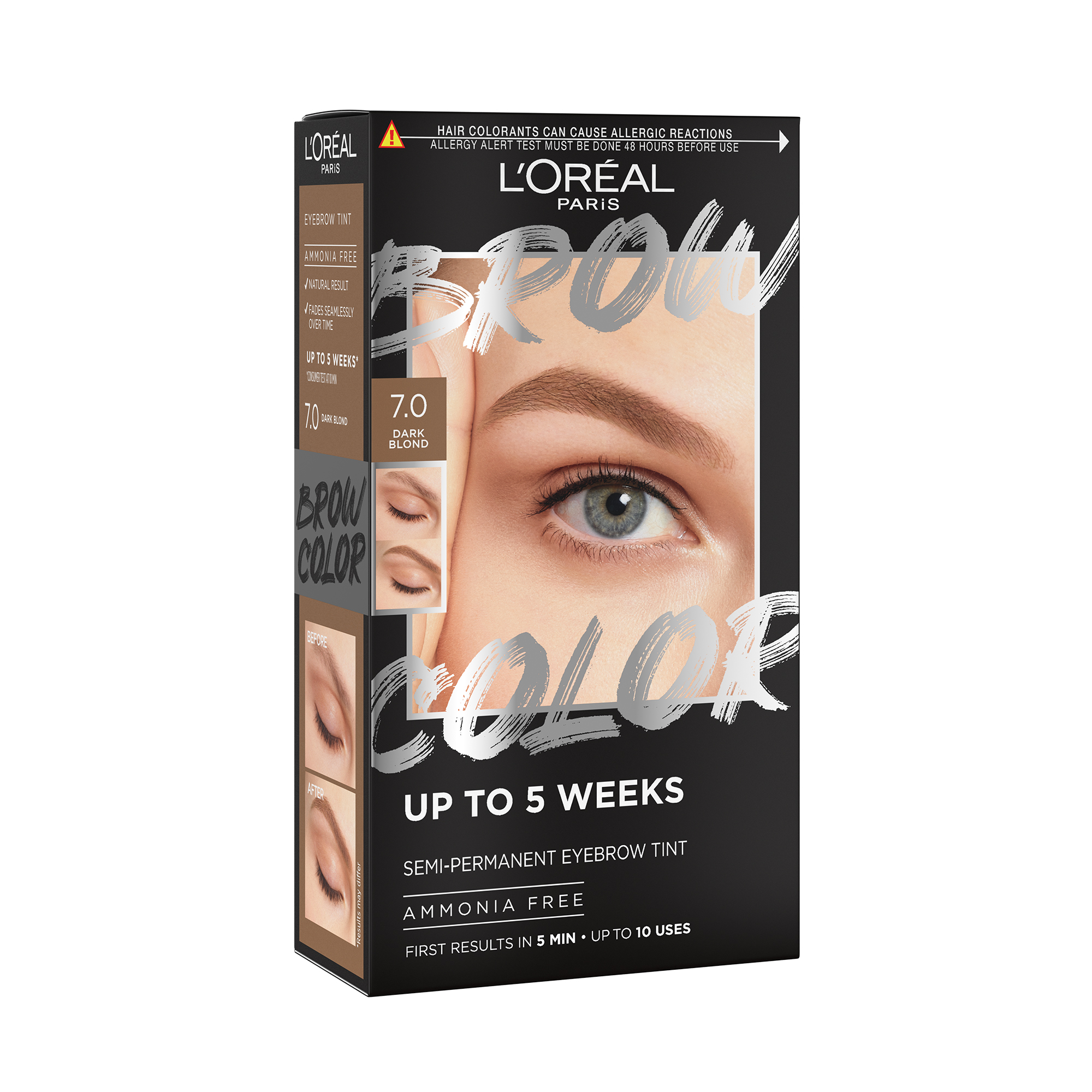 Kit de colorare semi-permanenta pentru sprancene Brown Color, nuanta 7.0, Dark Blonde, Loreal Paris