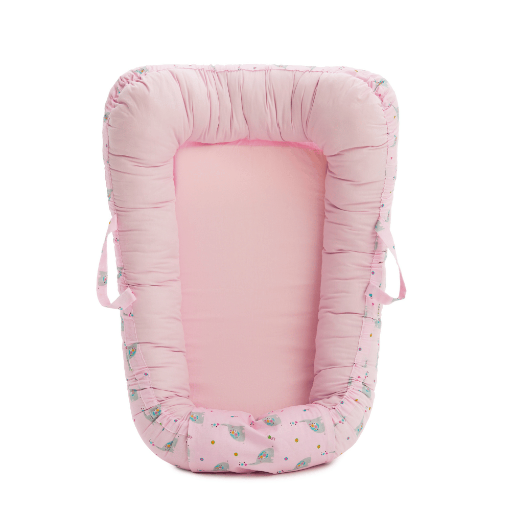 Baby Nest cu doua fete, +0 luni, Roz/Elefanti, Twindeco