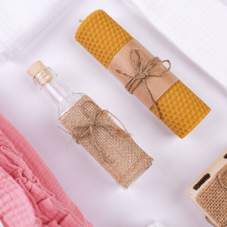 Set trusou muselina cu volanase, 8 piese, +0 luni, Roz, Twindeco 631368