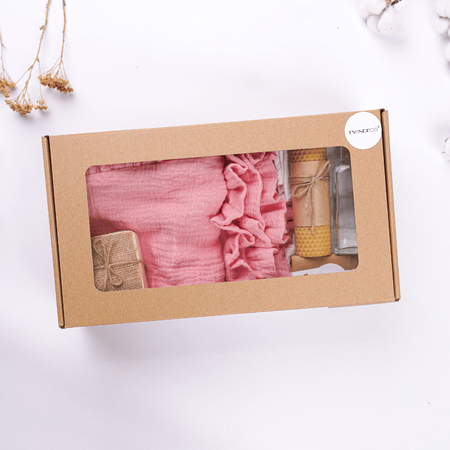 Set trusou muselina cu volanase, 8 piese, +0 luni, Roz, Twindeco 631365