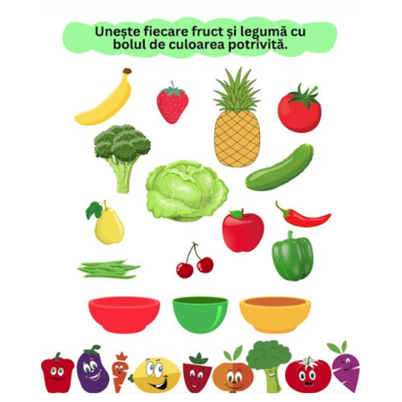 Carte de activitati 2in1 Invatam Legumele si Fructele, +3 ani, Amona 631446