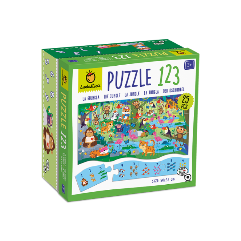 Puzzle pentru copii 1 2 3 Jungla, 3 ani+, Ludattica