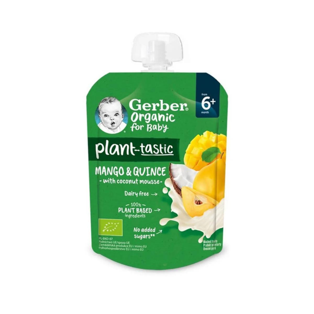 Piure Bio pentru bebelusi, cu cocos, mango si gutuie, 6 luni+, 80 g, Gerber