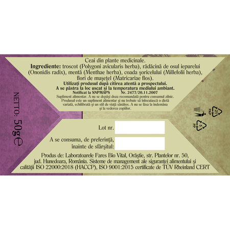 Ceai G pentru fiere si rinichi, 50 g, Fares 718394