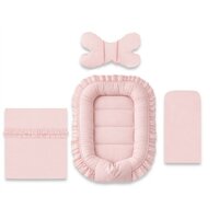 Set 4 in 1 Cosulet bebelus - Baby Cocoon cu volanase Royal, Powder Pink, 75x55 cm, MimiNu