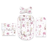 Set 4 in 1 Cosulet bebelus - Baby Cocoon cu volanase, Pink Ballerina, 75x55 cm, MimiNu