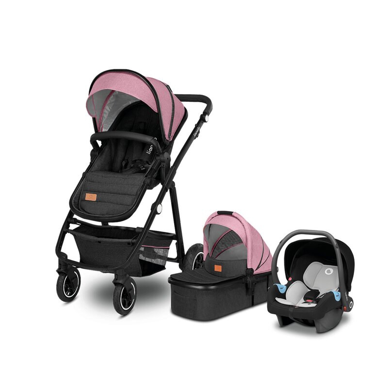 Carucior 3 in 1 Reversibil Amber, de la nastere pana la 22 kg, Pink, Lionelo