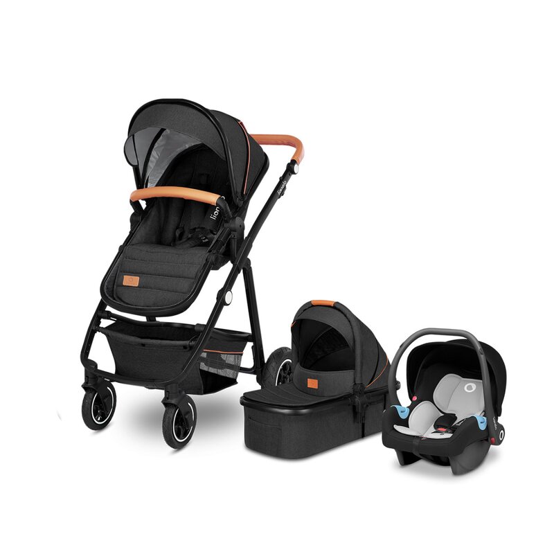 Carucior 3 in 1 Reversibil Amber, de la nastere pana la 22 kg, Grey Graphite, Lionelo