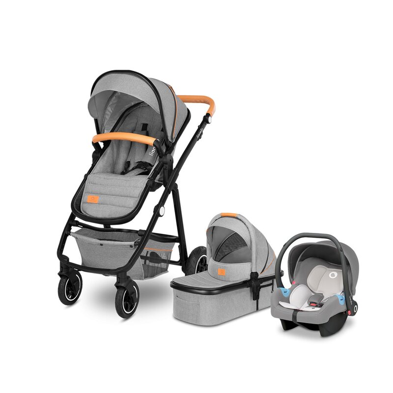 Carucior 3 in 1 Reversibil Amber, de la nastere pana la 22 kg, Grey Stone, Lionelo