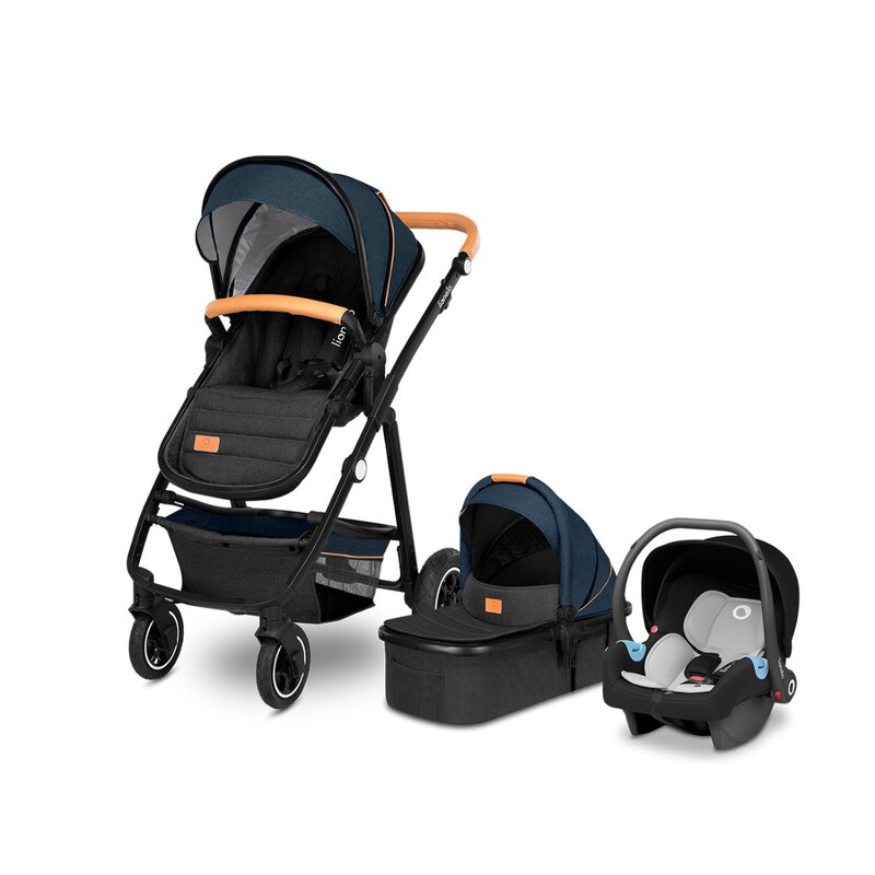 Carucior 3 in 1 Reversibil Amber, de la nastere pana la 22 kg, Blue, Lionelo