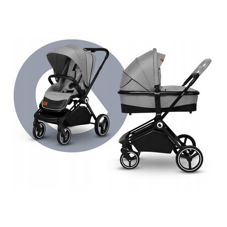 Carucior 2 in 1 Reversibil Mika, de la nastere pana la 22 kg, Grey Stone, Lionelo 634167