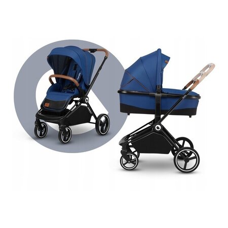 Carucior 2 in 1 Reversibil Mika, de la nastere pana la 22 kg, Blue Navy, Lionelo 634208