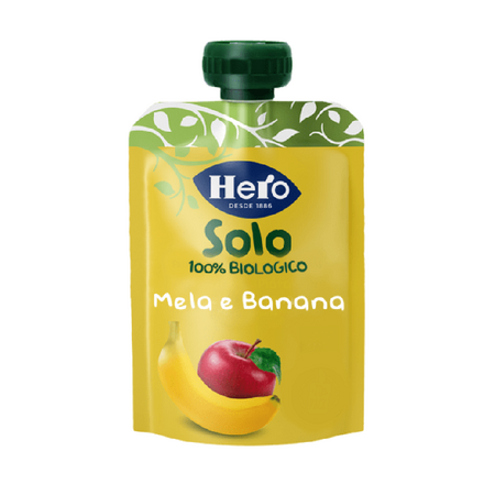 Gustare Bio cu mar si banana, +4 luni, 100g, Hero Solo