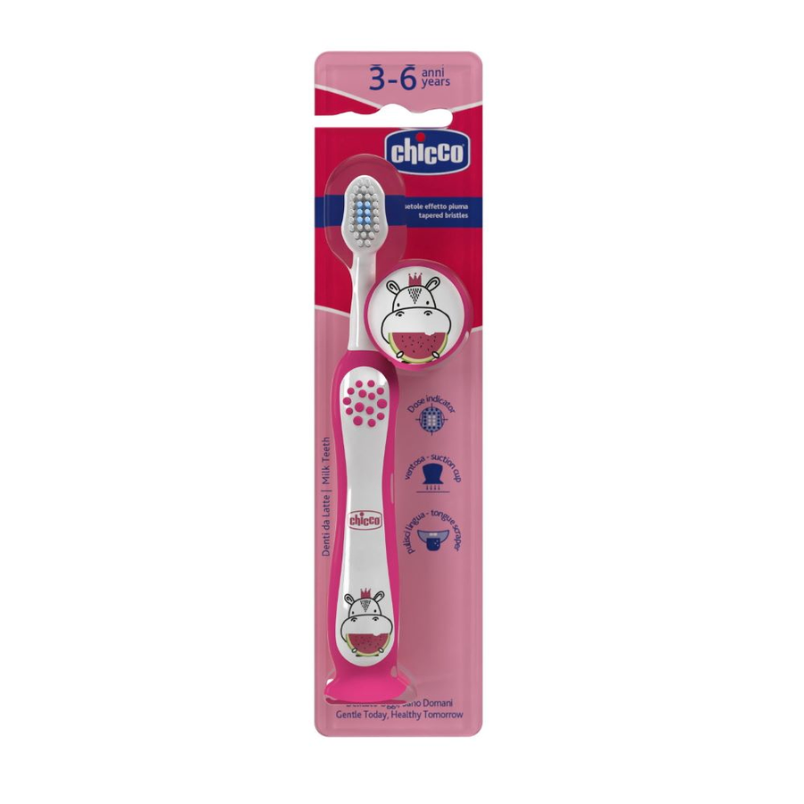Periuta de dinti pentru copii Hippo, 3-6 ani, Roz, 1 buc, Chicco