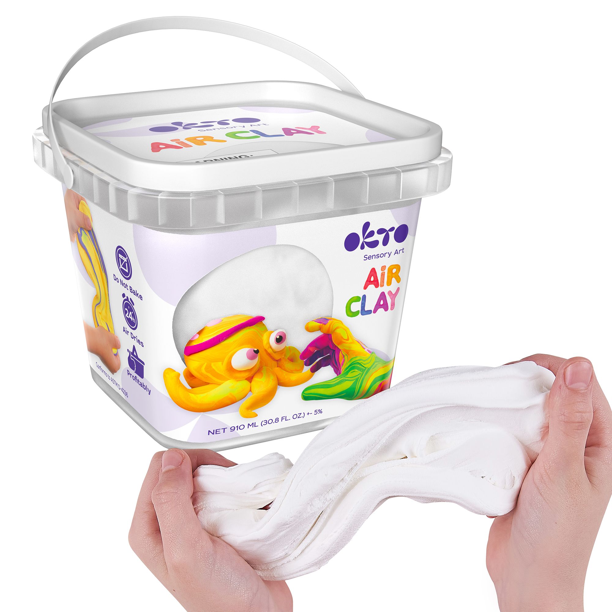 Set de creatie Air Clay, White, + 3 ani, 200 g, OktoClay