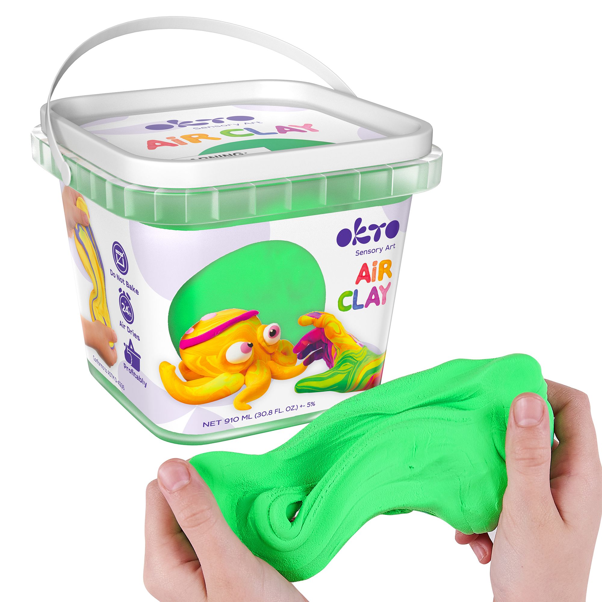 Set de creatie Air Clay, Green, + 3 ani, 200 g, OktoClay