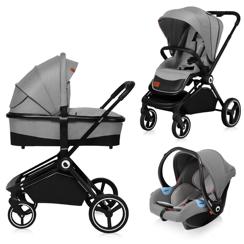 Carucior 3 in 1 Reversibil Mika, de la nastere pana la 22 kg, Grey Stone, Lionelo