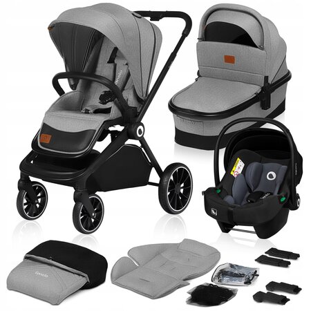 Carucior 3 in 1 Reversibil Mika, de la nastere pana la 22 kg, Grey Stone, Lionelo 634370