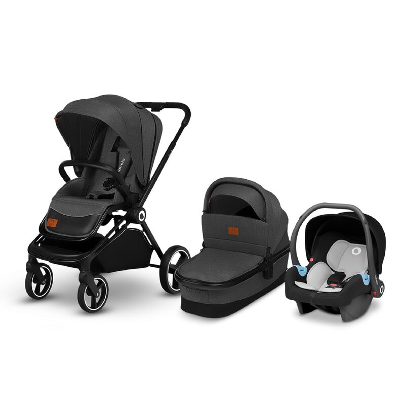 Carucior 3 in 1 Reversibil Mika, de la nastere pana la 22 kg, Grey Graphite, Lionelo