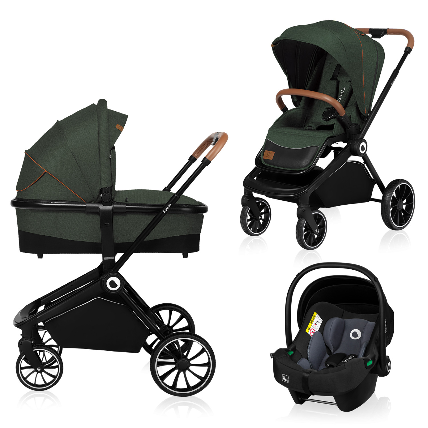 Carucior 3 in 1 Reversibil Mika, de la nastere pana la 22 kg, Green Forest, Lionelo