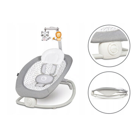 Fotoliu Balansoar pliabil cu vibratii si 12 melodii linistitoare Pascal Scandi, Grey Dove, 0 luni+, Lionelo 634795