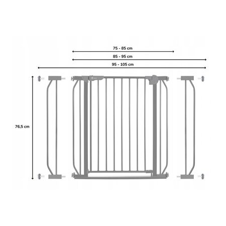 Poarta de siguranta cu prindere prin presiune + 2 extensii Truus slim, 75 - 85 cm + 2 x 10 cm, Grey, Lionelo 634870