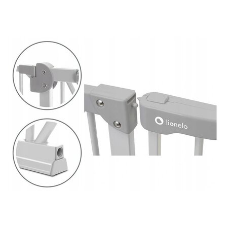 Poarta de siguranta cu prindere prin presiune + 2 extensii Truus slim, 75 - 85 cm + 2 x 10 cm, Grey, Lionelo 634869
