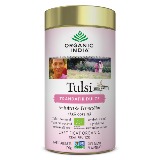 Ceai Tulsi Trandafir Dulce Antistres, 100 g, Organic India