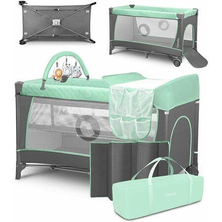 Patut pliabil cu doua niveluri Flower, 120 x 60 cm, Turquoise, Lionelo 635706