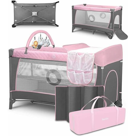 Patut pliabil cu doua niveluri Flower, 120 x 60 cm, Flamingo, Lionelo 635714
