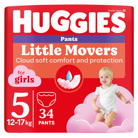Scutece Little Movers Pants Girl, Nr. 5, 12 -17 kg, 34 bucati, Huggies 801132