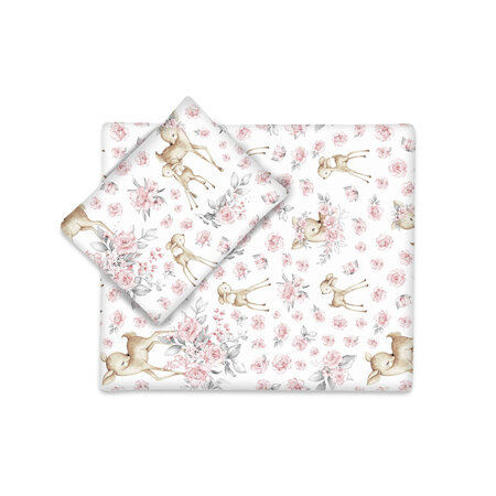 Set pentru carucior cu pernuta si paturica, cu huse detasabile si lavabile din bumbac Sweet Deer, Pink