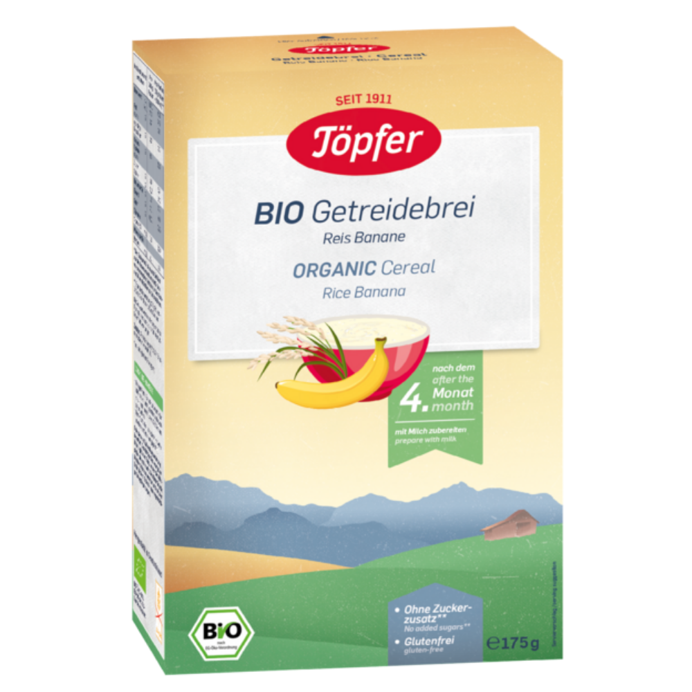 Cereale Bio cu orez si banane, +4 luni, 175 g, Topfer