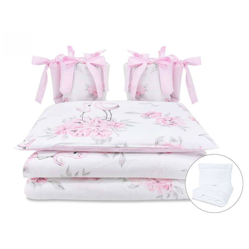 Set lenjerie pentru patut cu 6 piese, 120x60 cm, Peonie Pink, Miminu