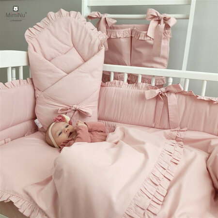 Lenjerie cu volanase pentru patut Royal, 120x60 cm, Powder Pink, Miminu 636521