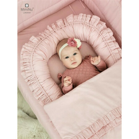 Lenjerie cu volanase pentru patut Royal, 120x60 cm, Powder Pink, Miminu 636514