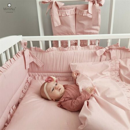 Lenjerie cu volanase pentru patut Royal, 120x60 cm, Powder Pink, Miminu 636520