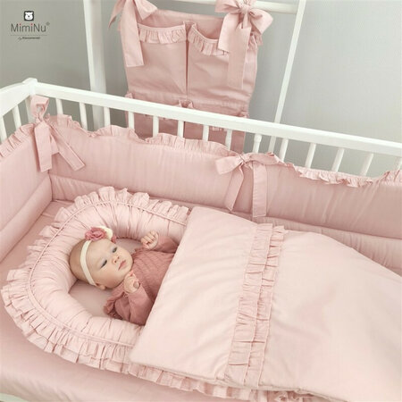 Lenjerie cu volanase pentru patut Royal, 120x60 cm, Powder Pink, Miminu 636524