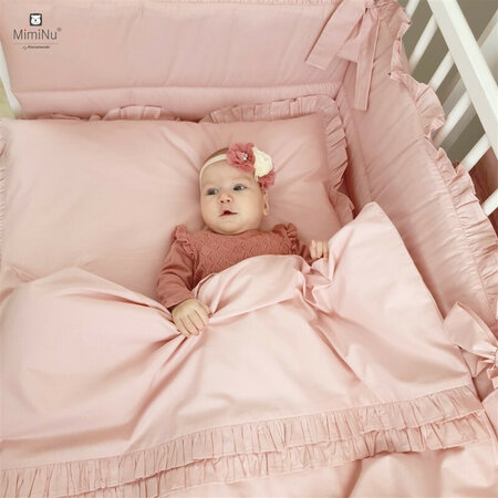 Lenjerie cu volanase pentru patut Royal, 120x60 cm, Powder Pink, Miminu 636519