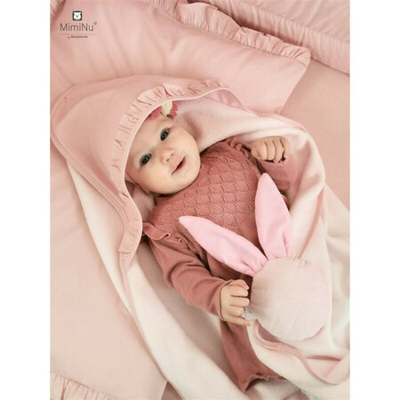 Lenjerie cu volanase pentru patut Royal, 120x60 cm, Powder Pink, Miminu 636517