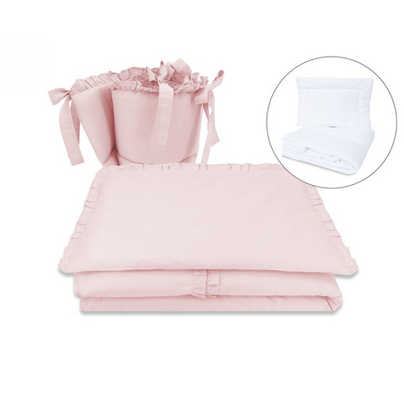 Lenjerie cu volanase pentru patut Royal, 120x60 cm, Powder Pink, Miminu 636527