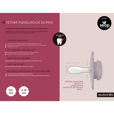 Suzeta fiziologica din silicon SX Pro Wonder, Lavanda/Roz, 6 - 18 luni, 2 buc, Suavinex 738315