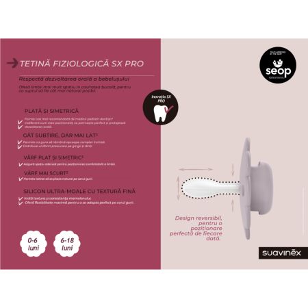 Suzeta fiziologica din silicon SX Pro Wonder, 6 - 18 luni, Gri, 1 buc, Suavinex 749788