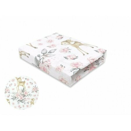 Cearceaf cu elastic pentru patut, Sweet Deer Pink, 160x80 cm, MimiNu 636772